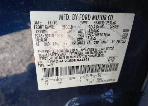 2011 Ford Edge Limited z USA, uszkodzony, nr VIN 2FMDK4KC5BBA44891